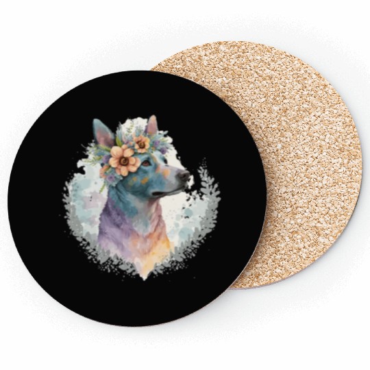 Cute Australian Cattle Dog Flower Crown Pet Dog Br Coasters