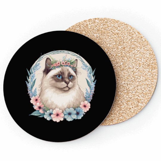 Cute Ragdoll Cat Flower Crown Cats Pet Kitten Coasters