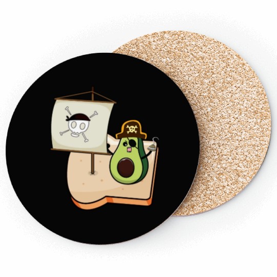 Funny avocado pirate sailing on a toast bread Coasters