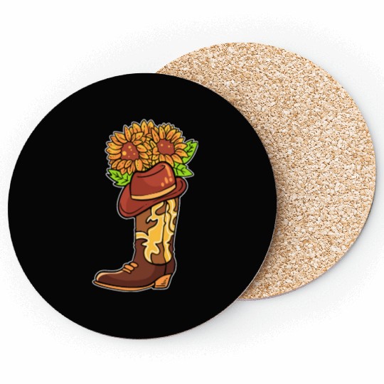 Cowboy Boots With Flowers Equestrian Coasters