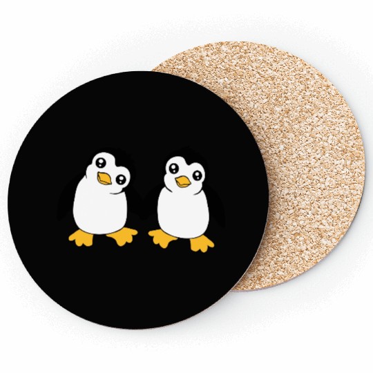 2 Cute Little Funny Penguins Friends Love Team Coasters