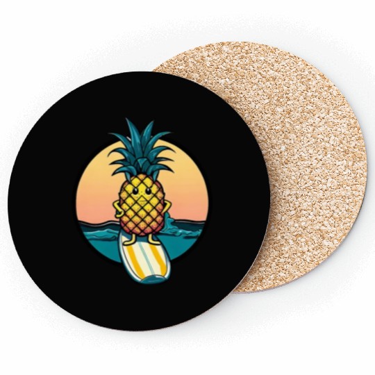 Kawaii pineapple on at sunset Coasters