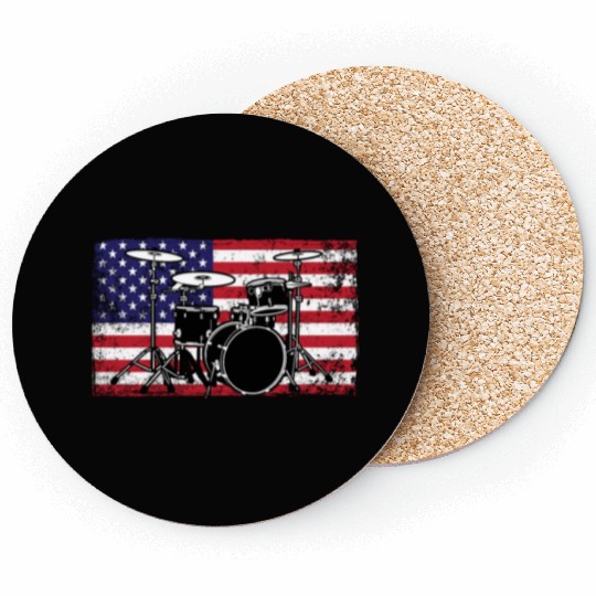 Patriotic 4th of July Drum American Drummer USA Coasters