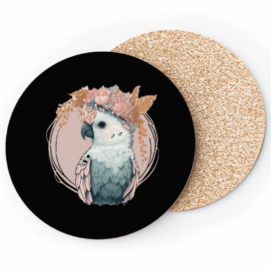 Beautiful Cockatoo Parrot Bird Flower Crown Pet Bi Coasters