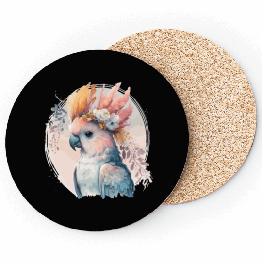 Cute Cockatoo Parrot Bird Flower Crown Pet Birds Coasters