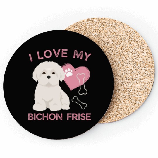Cute puppy Bichon Frise Valentines Dog lover dogs Coasters