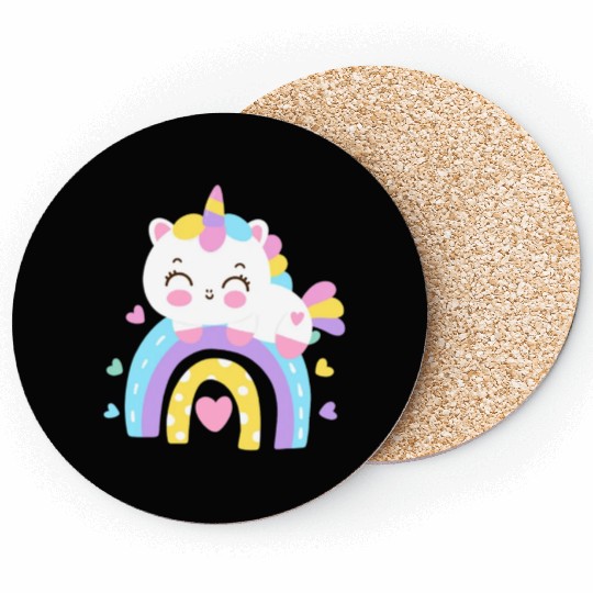 Sweet Kawaii Rainbow Unicorn Cute Girl Gift Coasters