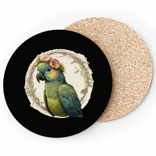 Watercolor Parrot Hahn's Macaw Bird Flower Crown P Coasters