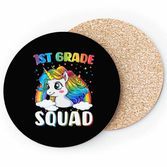 1st Grade Squad Unicorn Rainbow Back To School Coasters