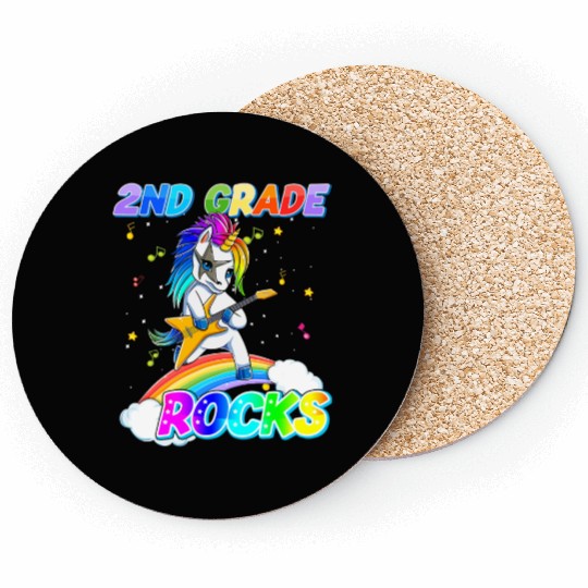 2nd Grade Rocks Unicorn Rainbow Back Coasters
