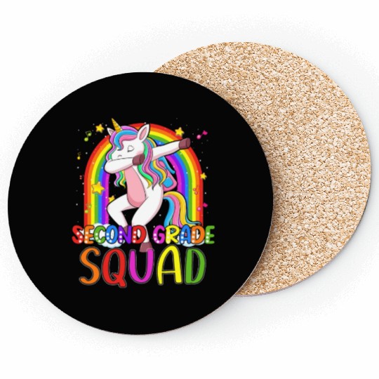 2nd Grade Squad Dabbing Unicorn Rainbow Back Coasters