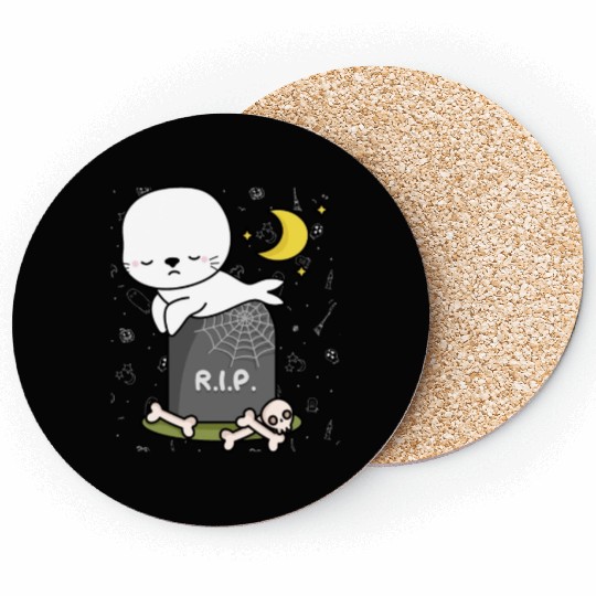 Boo Cute Seal Halloween design trick or treat RIP Coasters