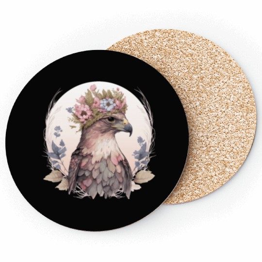 Cute Hawk Bird Of Prey Flower Crown Floral Bird Wa Coasters
