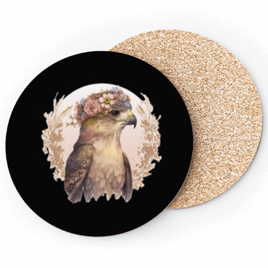 Watercolor Hawk Bird Of Prey Flower Crown Floral B Coasters