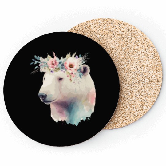 Cute Polar Bear Flower Crown Animal Lovers Coasters