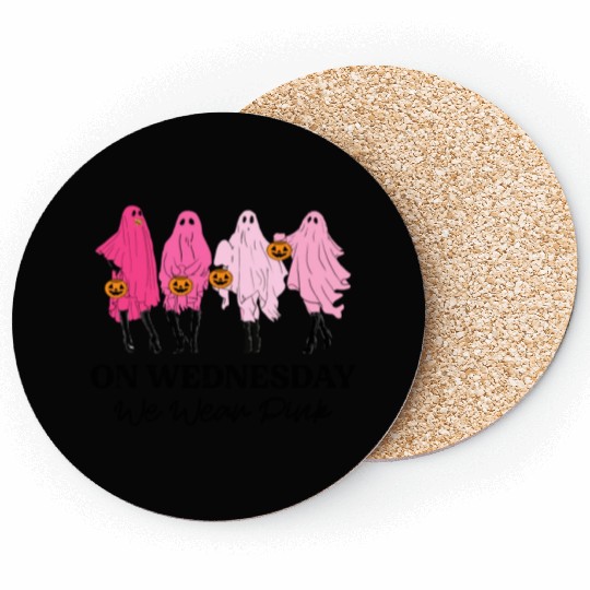 Breast Cancer On Wednesday We Wear Pink Halloween Coasters