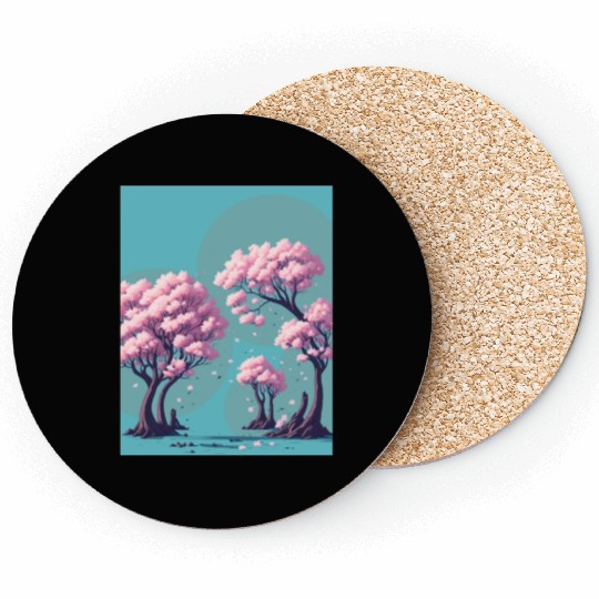 Cherry Blossom tress with falling flowers Coasters