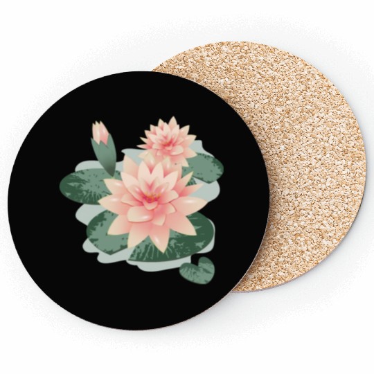 Water lily flower with bud in water lily pond Coasters