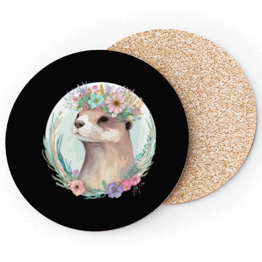 Cute Otter Flower Crown Floral Animal Lovers Coasters