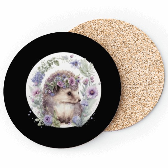Cute Hedgehog Flower Crown Floral Animal Lovers Coasters