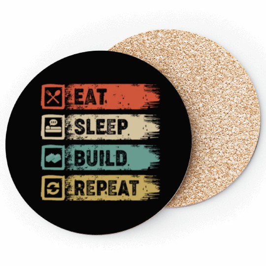 Eat Sleep Build Repeat Master Builder Block Coasters