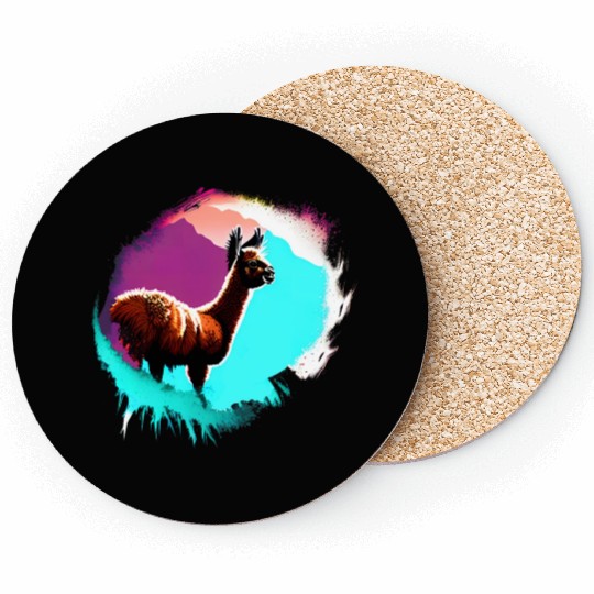 Cute Vintage Ink Splash Llama Retro Llama Coasters