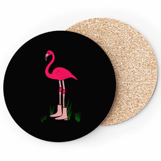 Flamingo with boots art animal print bird pink Coasters