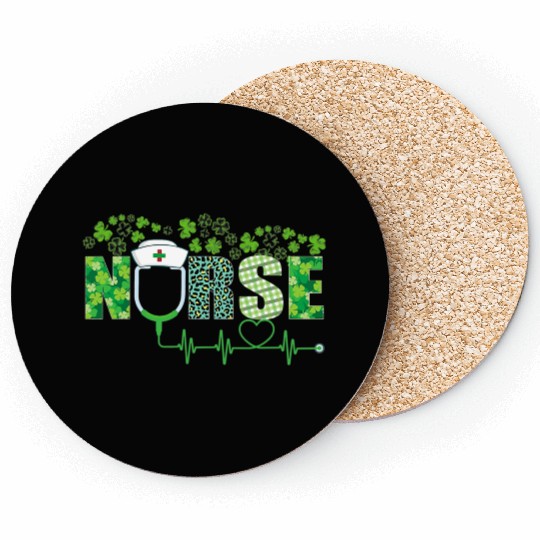 Leopard Nurse Shamrock Stethoscope Saint Patricks Coasters