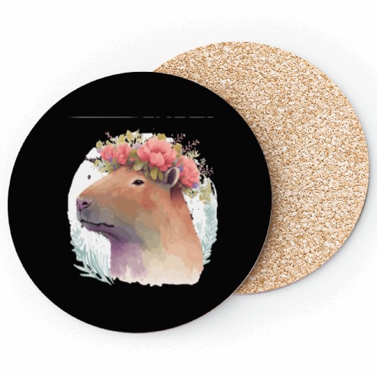 Watercolor Capybara Rodent Flower Crown Animal Lov Coasters