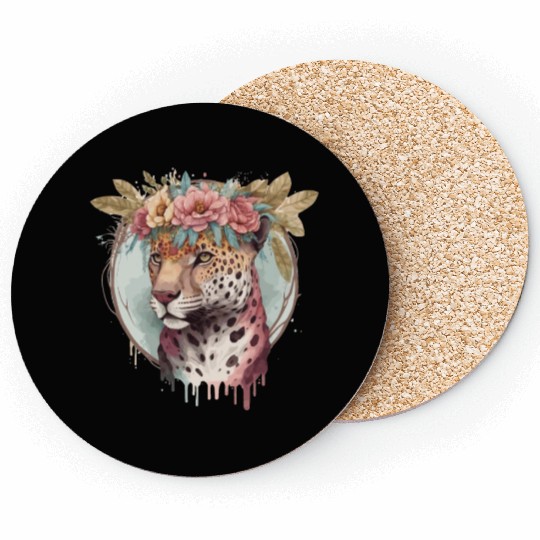 Flower Crown Jaguar Floral Animal Lovers Coasters