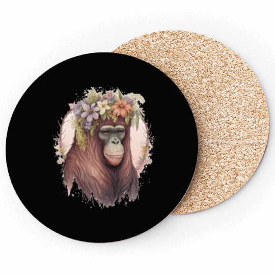 Cute Orangutan Flower Crown Monkey Lover Coasters