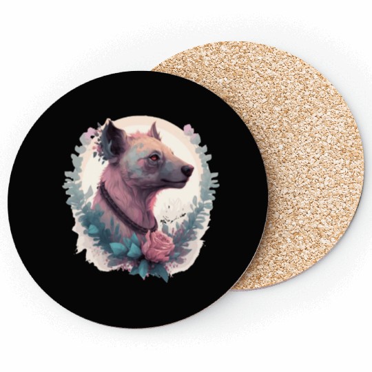 Watercolor Hyena Flower Crown Africa Safari Animal Coasters