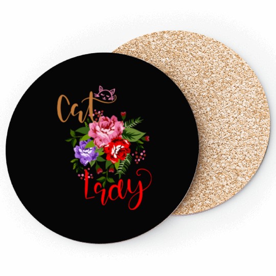 Flowery Cat Lady Coasters
