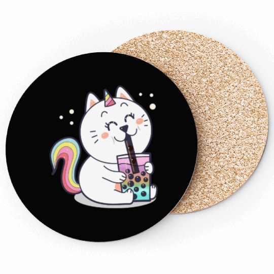 Bubble Tea Cute Kawaii Unicorn Cat Japanese Coasters