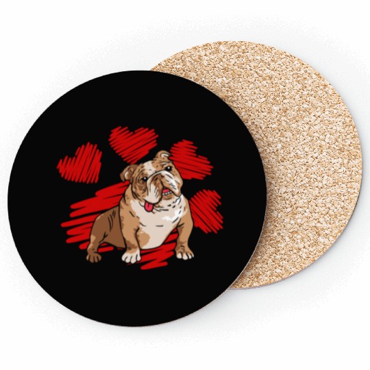 I Love My English Bulldog Dog Paw With Heart Coasters