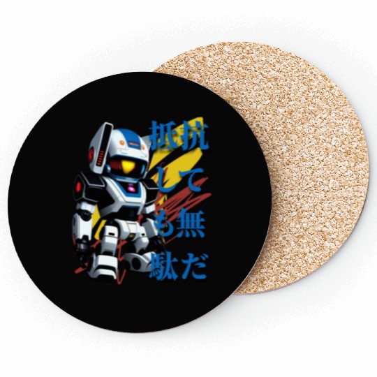 Chibi Mecha: A Cute Cyberpunk Design 5 Coasters