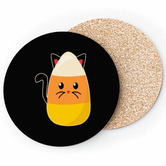 Candy Corn Cat Halloween Coasters