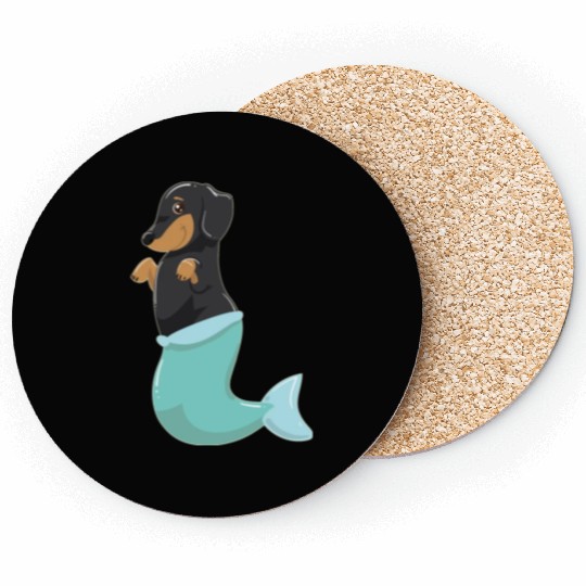 Dachshund Mermaid Cute Weiner Dog With Mermaids Coasters