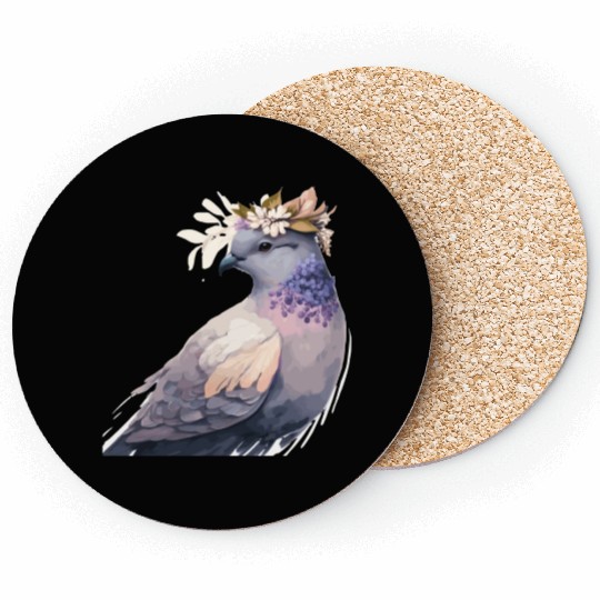 Cute Pigeon Dove Bird Flower Crown Pet Birds Coasters