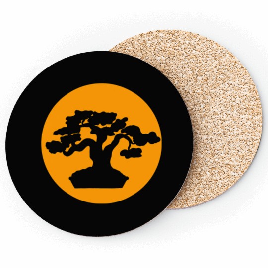 Japanese Bonsai Tree with Orange Sunset Coasters