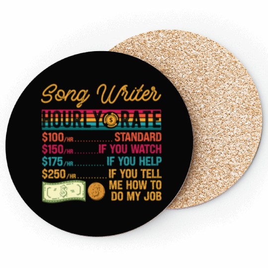 Funny Vintage Song Writer Hourly Rate Job Title Coasters