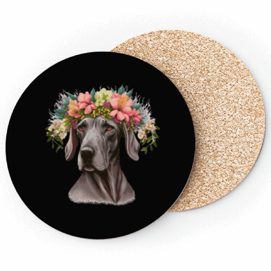 Cute Great Dane Flower Crown Pet Dog Breed Floral Coasters