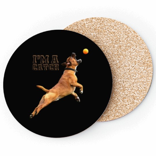 Big Dog Bull Mastiff Catching a Ball, I'm a Catch Coasters