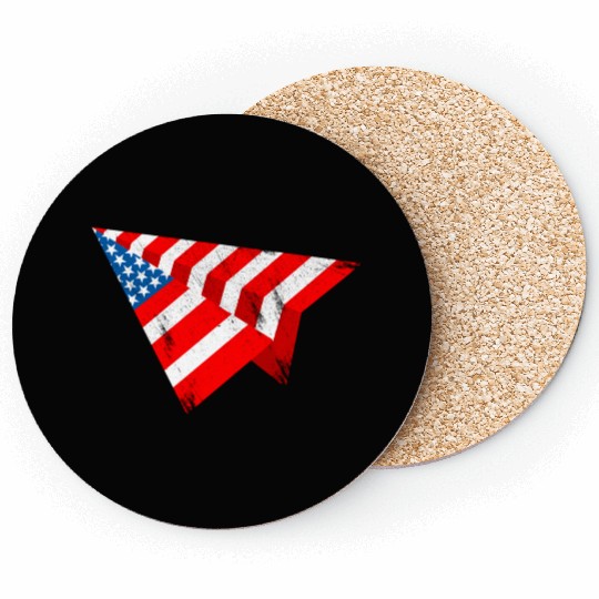 American Flag Paper Plane 4Th Of July Patriotic Us Coasters