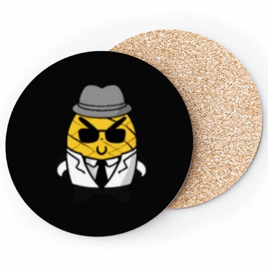 Cute kawaii pineapple in gangster mafia style Pock Coasters