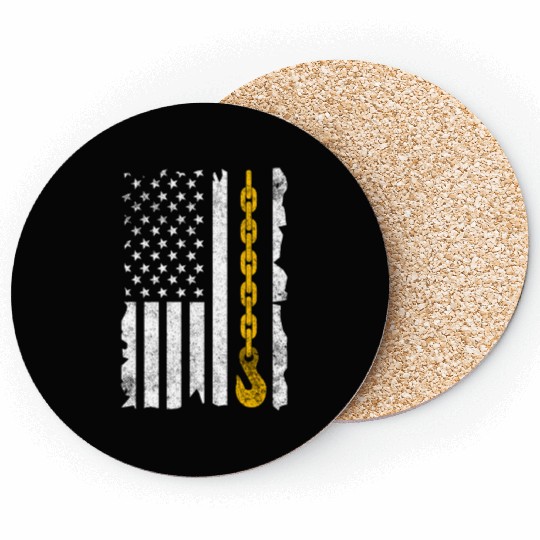 Tow Truck Us Flag Trucking Driver Coasters