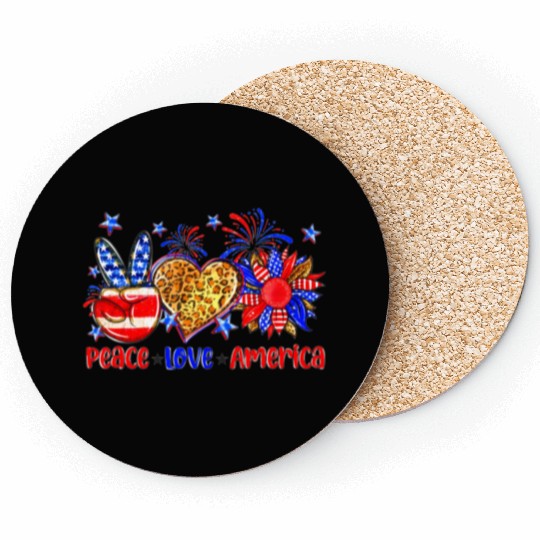 Peace Love America US Flag Fourth Wo 4th Of July P Coasters