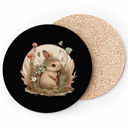 Cottagecore Cute Baby Bunny Rabbit Watercolor Flow Coasters