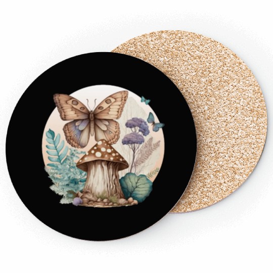 Cottagecore Butterfly Mushroom Plants Goblincore A Coasters