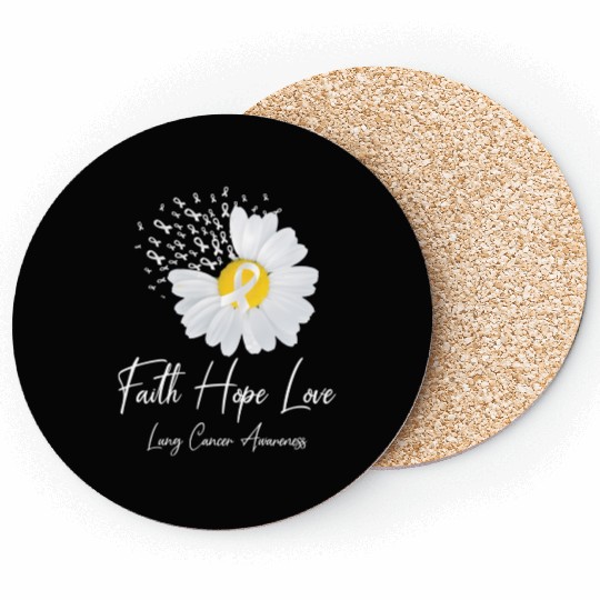 White Flower Ribbon Faith Hope Love Lung Cancer Aw Coasters